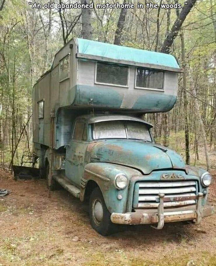 Recreational vehicle - An old abandoned motorhome in the woods." Gm