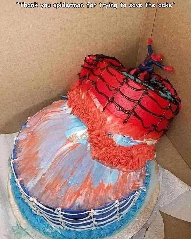spiderman cake meme - Thank you spiderman for trying to save the cake