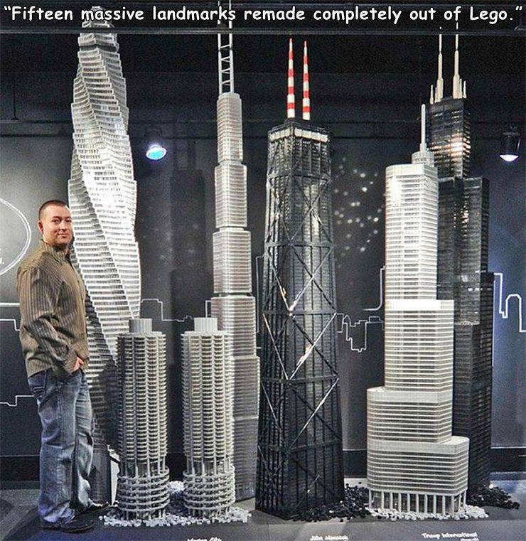 random funny and wtf pics - huge lego skyscrapers - "Fifteen massive landmarks remade completely out of Lego." Si 13 Sh ab Thane Werken