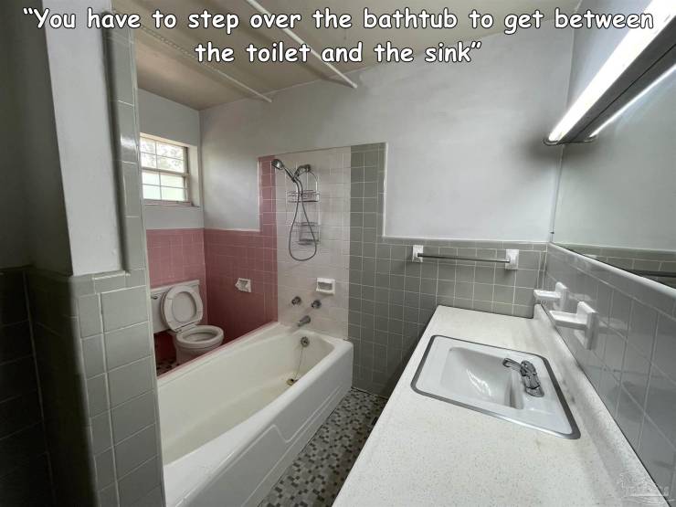 bathroom - "You have to step over the bathtub to get between the toilet and the sink"