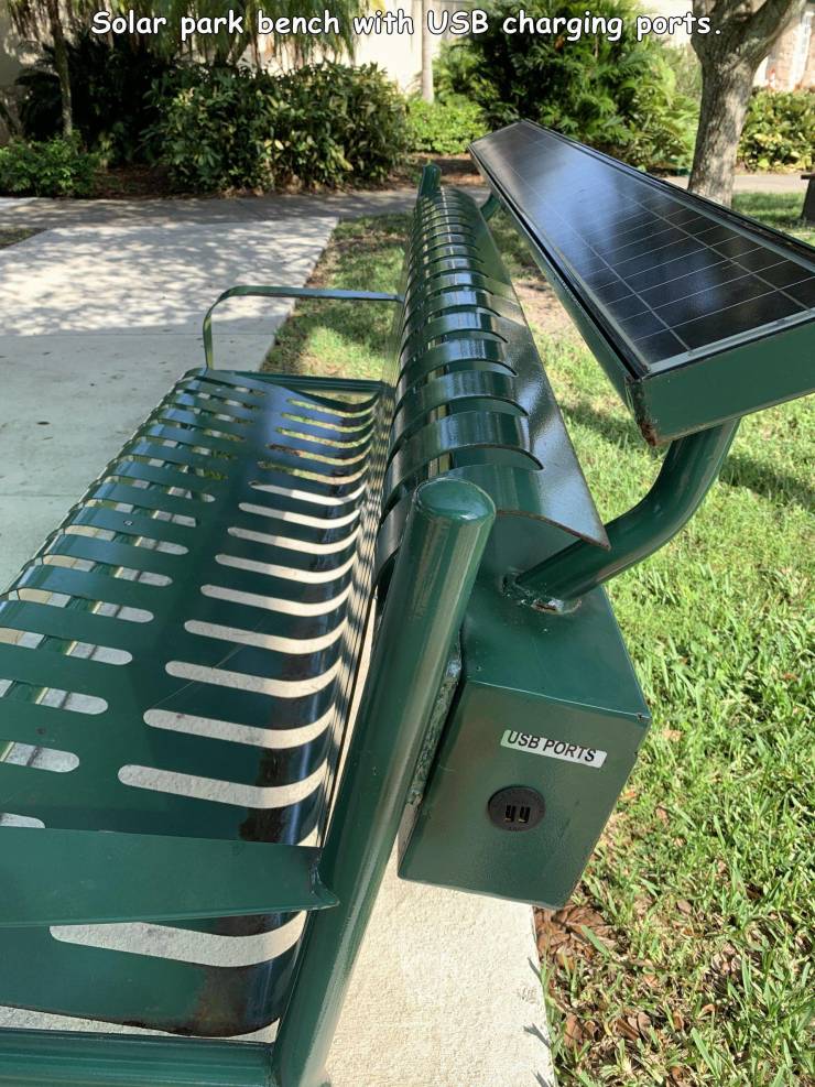 random pics - grass - Solar park bench with Usb charging ports. Usb Ports