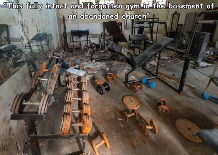 vehicle - This fully intact and forgotten gym in the basement of an abandoned church"