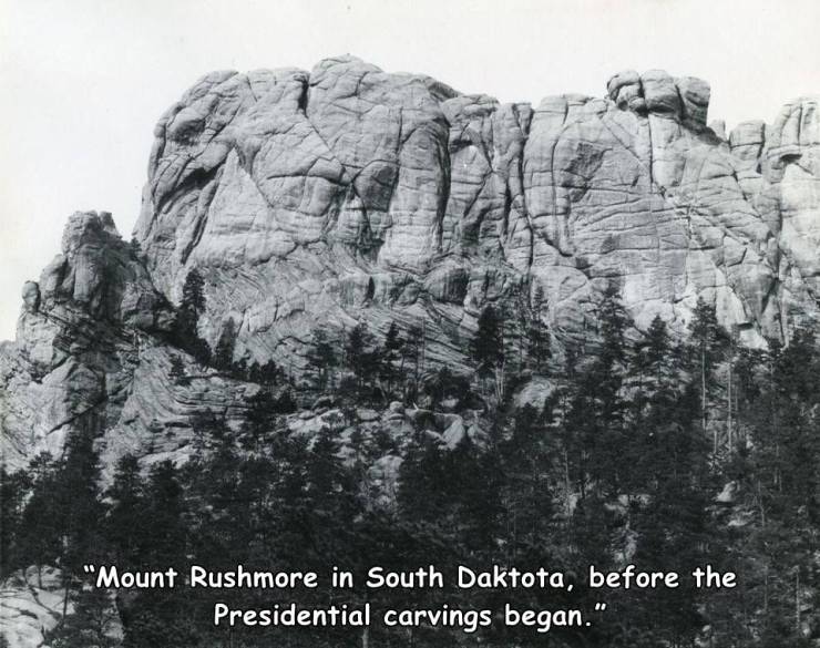 funny and cool pics - mount rushmore before and after - "Mount Rushmore in South Daktota, before the Presidential carvings began."