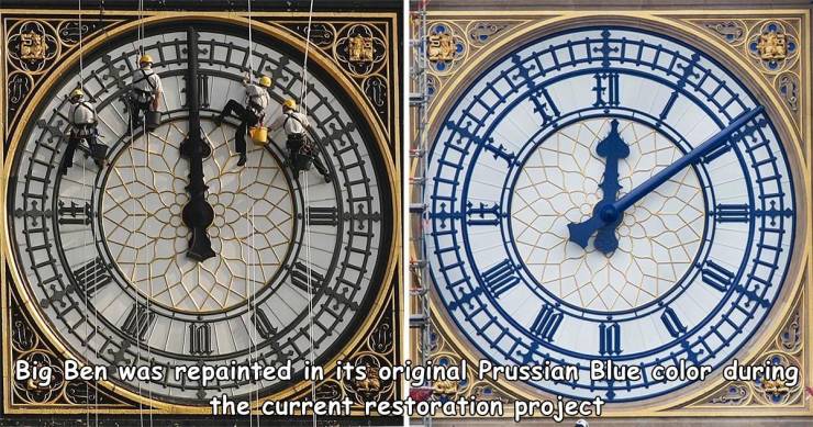 big ben - Big Ben was repainted in its original Prussian Blue color during the current restoration project