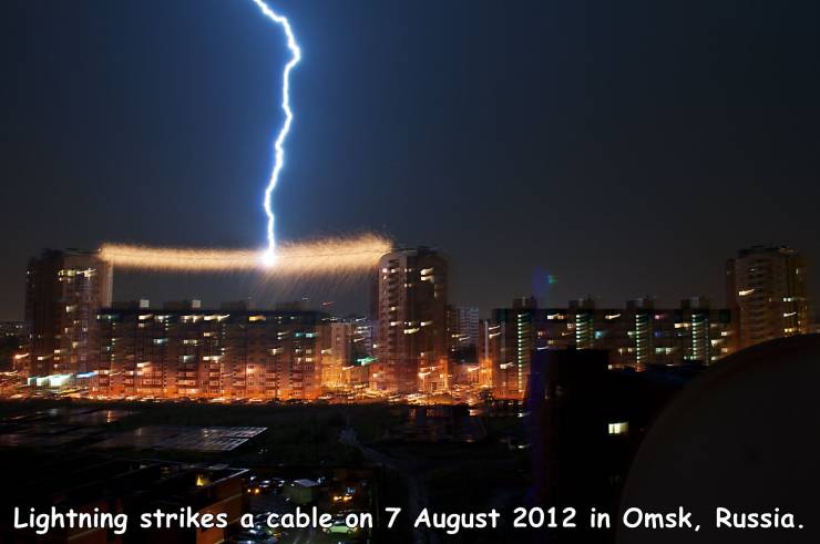 Cs In Lightning strikes a, cable on in Omsk, Russia.