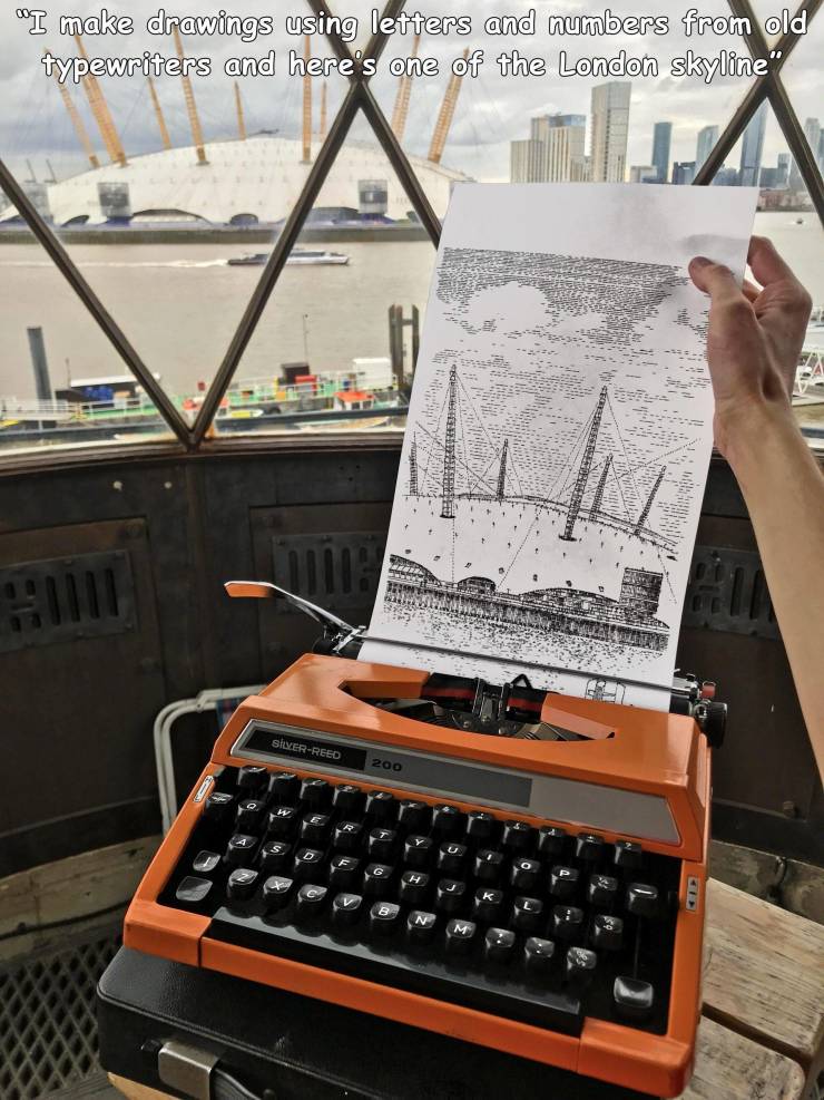 Typewriter - "I make drawings using letters and numbers from old typewriters and here's one of the London skyline" Hall SilverReed 200 w