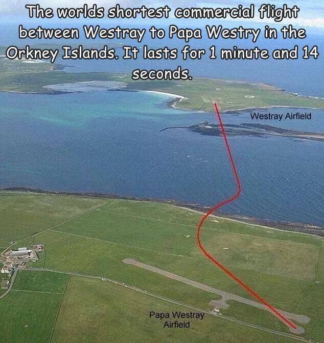 funny pics - water resources - The worlds shortest commercial Flight between Westray to Papa Westry in the Orkney Islands. It lasts for 1 minute and 14 seconds. Westray Airfield Papa Westray Airfield