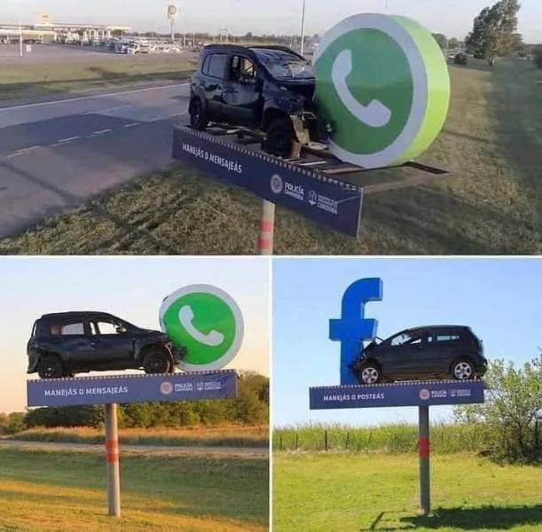 funny images - models of cars embedded in social network icons in argentina to raise awareness against the use of phones while driving