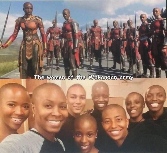 funny photos - fun pics - wakanda bald head meme - The women of the Wakandan army