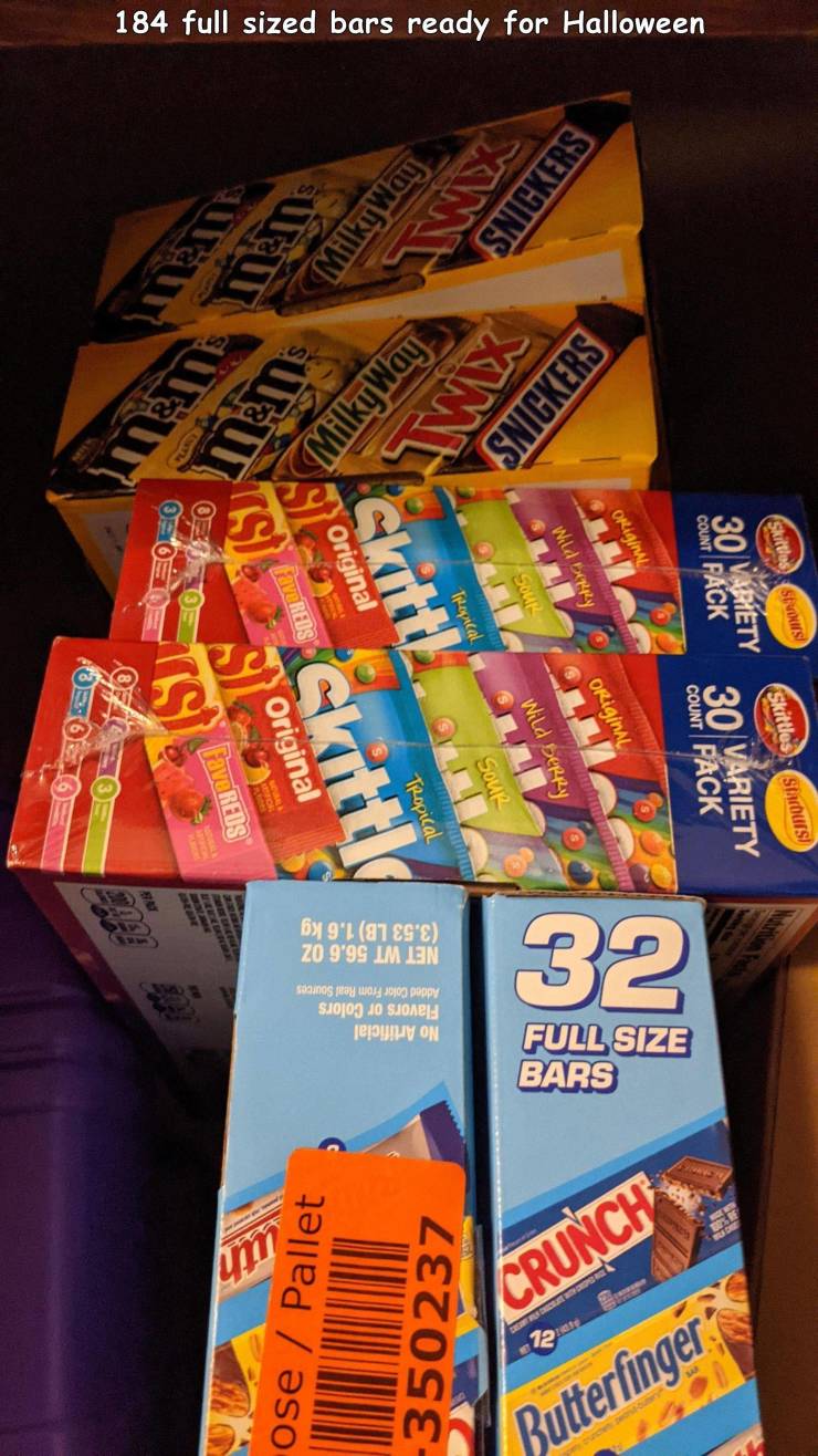 funny photos - fun pics - snack - lod Stacours fskittles 30 Mariety Count Pack Count 30Variety Count Pack Snickers Tne Snickers Origine 32 Full Size Bars Butterfinger. wild barely Crunch Wild Derry 72 Tropical V MilkyWay 184 full sized bars ready for Hall