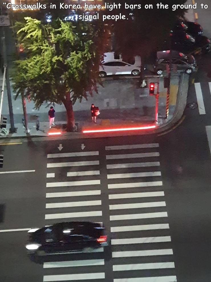 cool random pics - car - "Crosswalks in Korea, have light bars on the ground to fest signal people."