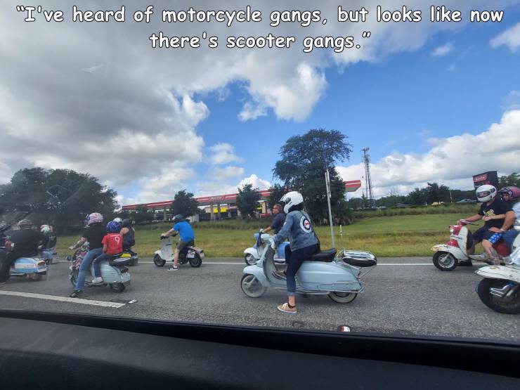 monday pics to get your fix - car - "I've heard of motorcycle gangs, but looks now there's scooter gangs.