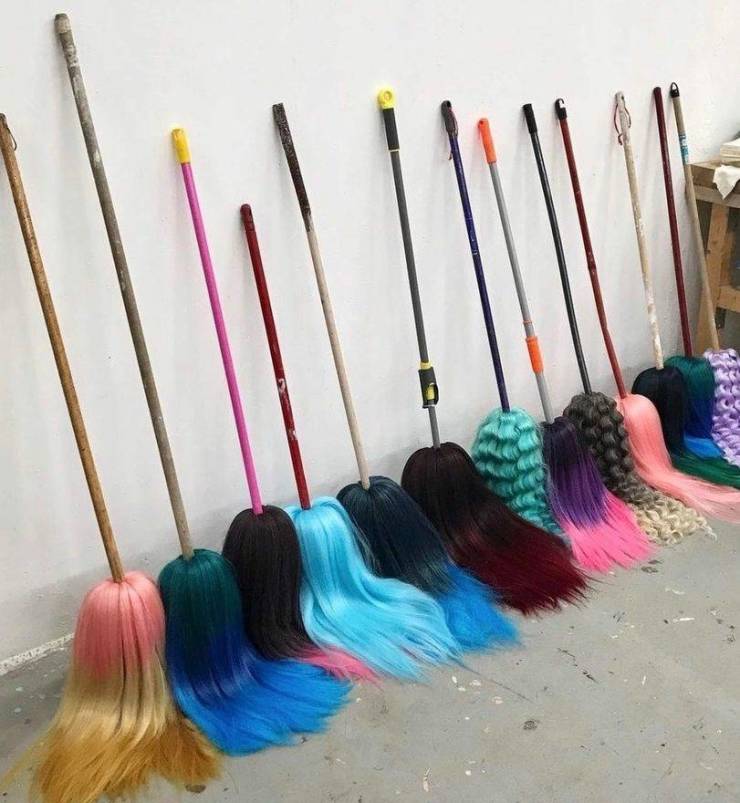 random pics - my girlfriend broke my ps5 so i turned all her wigs into mops