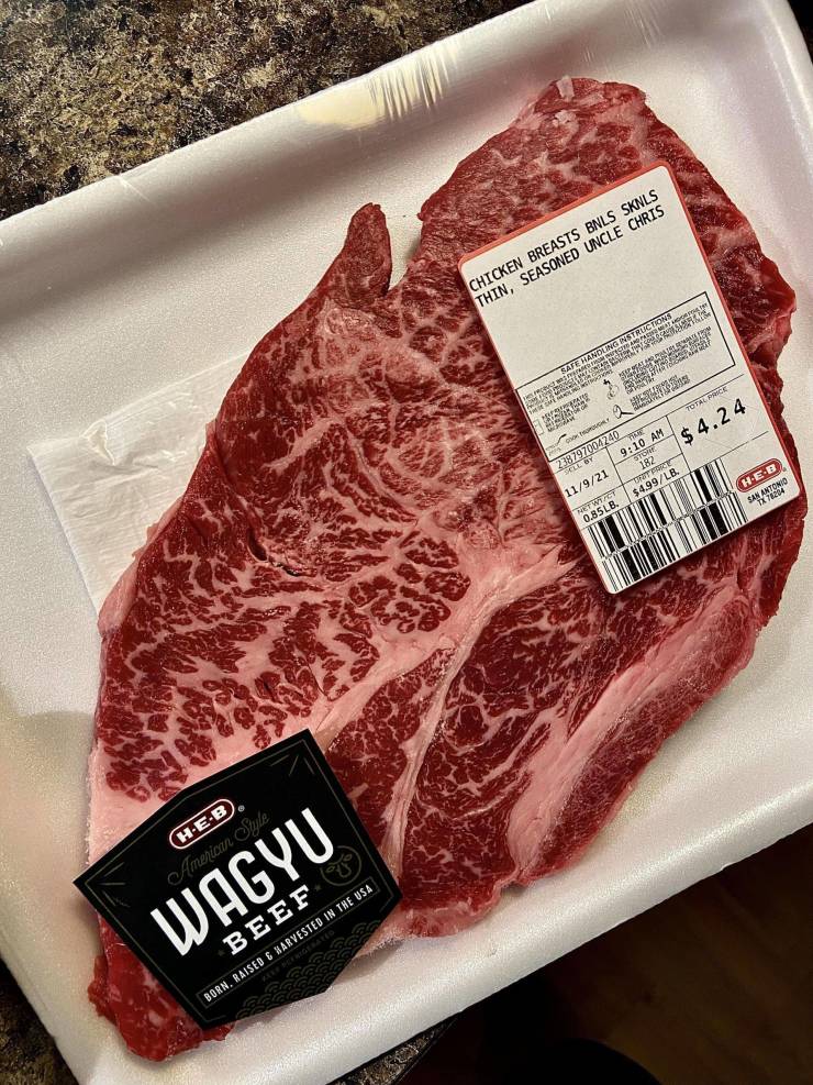 kobe beef - Chicken Breasts Bnls Sknls Thin, Seasoned Uncle Chris Te Handling Corsi The 16 38797004740 Torre 238797 Total Pack 11921 182 $ 4.24 $4.99Le 301 HEB Anton 0.85LB. HEB. American de Wagyu Beef Born. Raised Harvested In The Usa