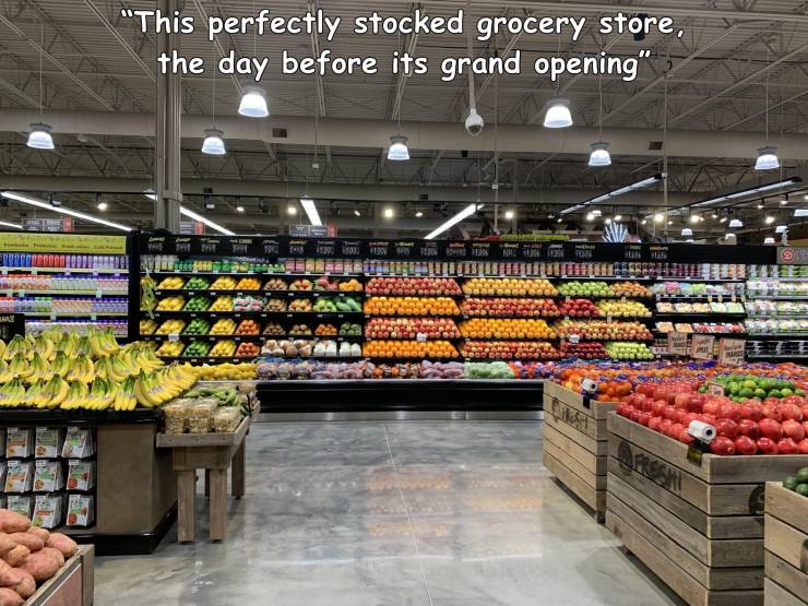 supermarket - "This perfectly stocked grocery store, the day before its grand opening" Yes 101.9 Ftasime Fol. 9 Max Br