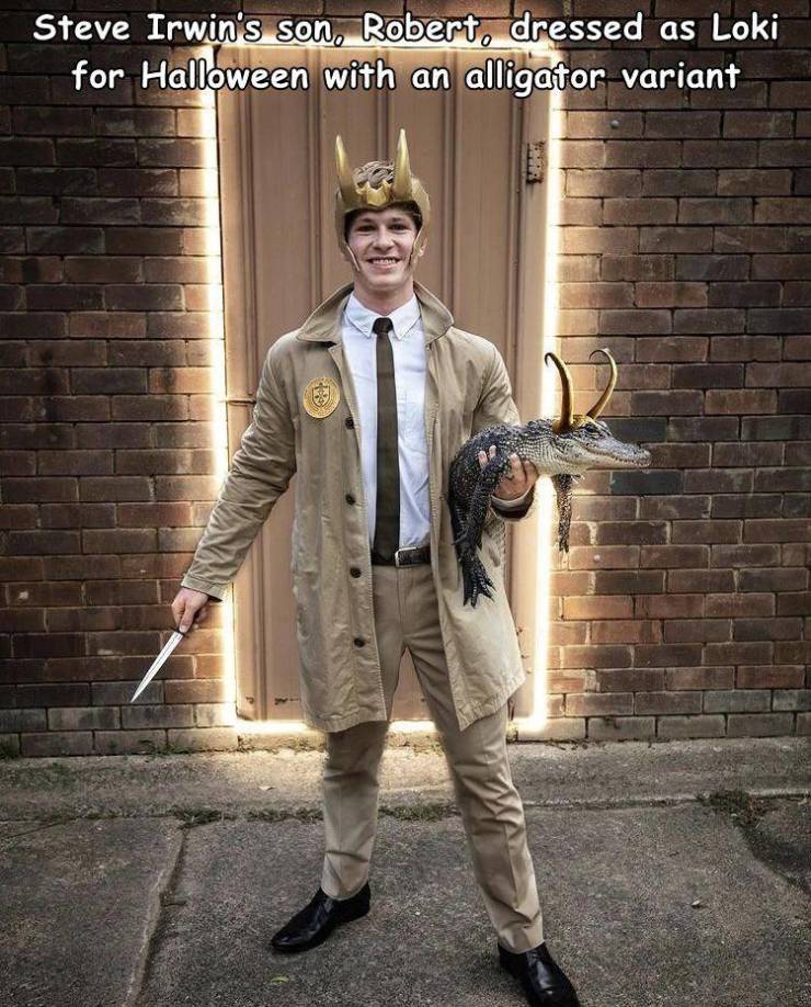 cool funny and wtf random pics - Robert Clarence Irwin - Steve Irwin's son, Robert, dressed as Loki for Halloween with an alligator variant For