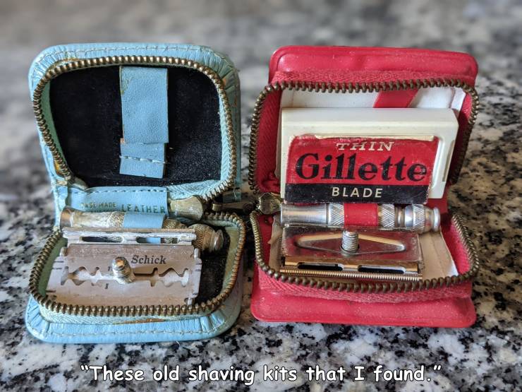 coin purse - Thin Gillette Blade Sumdeleather Schick These old shaving kits that I found."