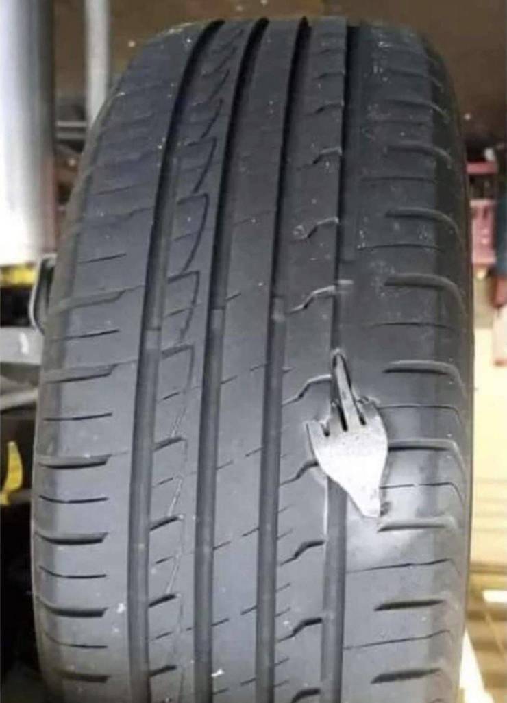 funny random photos - fork in tire