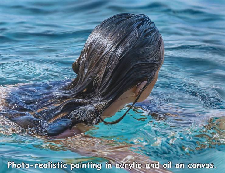 funny randoms - wet hair johannes wessmark - Photorealistic painting in acrylic and oil on canvas.