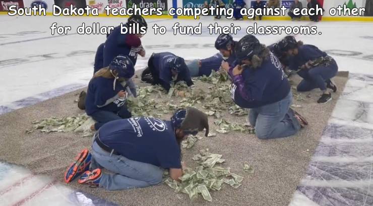 fun randoms - grass - Furn South Dakota teachers competing against each other for dollar bills to fund their classrooms. Ad