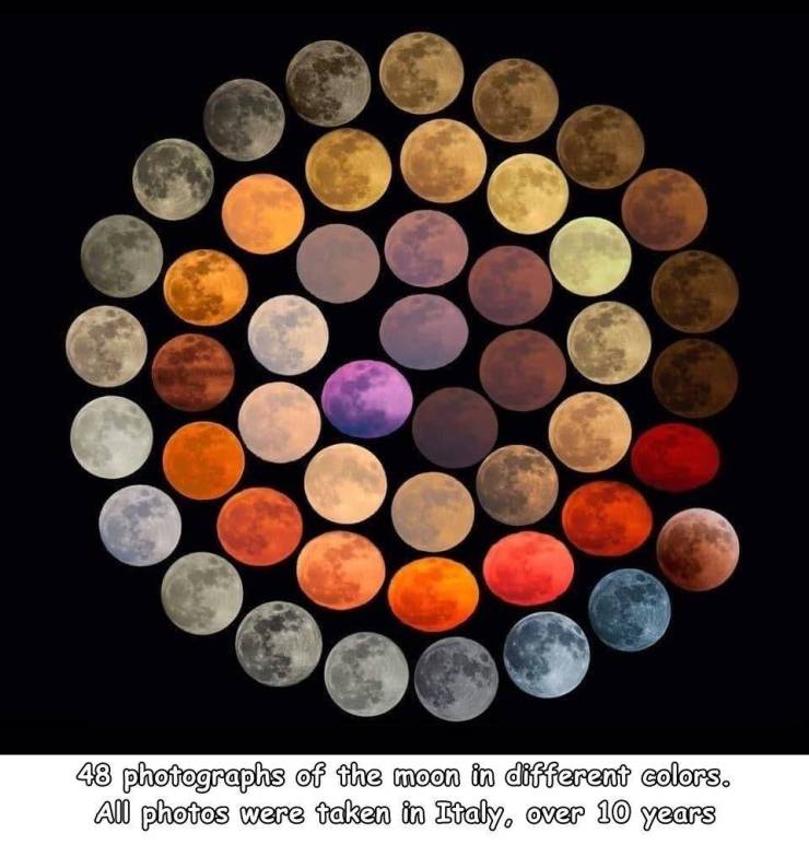 fun randoms - 48 photographs of the moon in different colors. All photos were taken in Italy, over 10 years