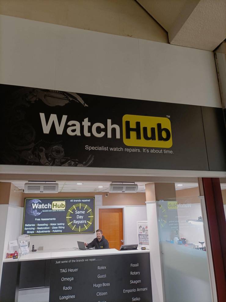 design - Tm Watch Hub Specialist watch repairs. It's about time, All brands repaired Watch Hub du Hw Same 2 Day Repairs Free Assessments Batteries Resealing Water testing Servicing Restoration Glass fitting Straps Adjustments Polishing Watch Just some of 