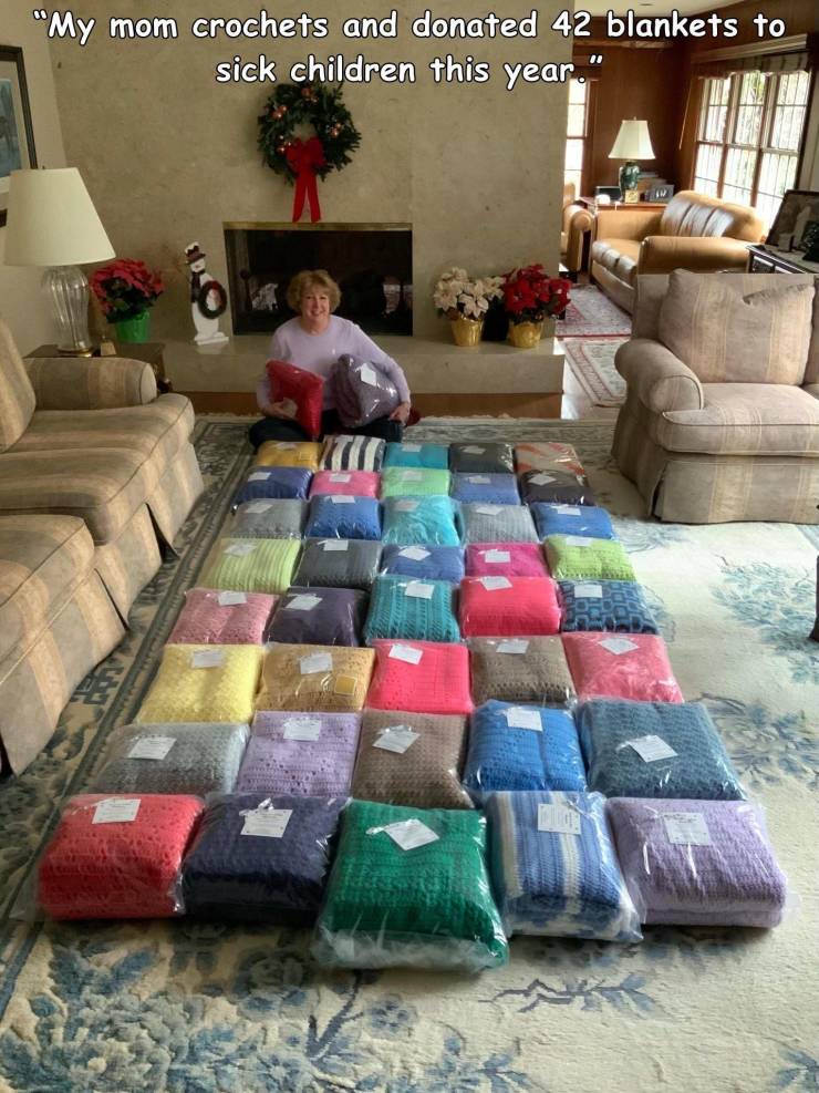 fun randoms - funny photos - quilt - "My mom crochets and donated 42 blankets to sick children this year.