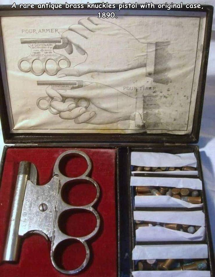 fun randoms - brass knuckle vintage - A rare antique brass knuckles pistol with original case, 1890. 116 Pour Armer Centenaire Pour Trep C 0 Sen 23