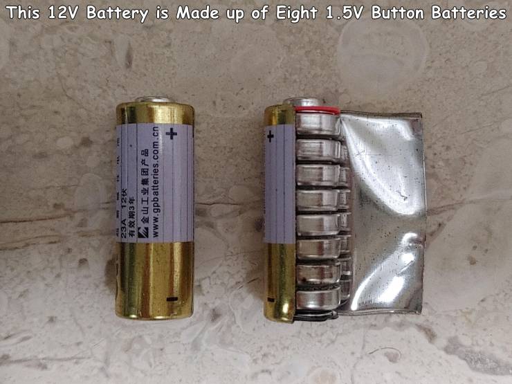 brass - This 12V Battery is made up of Eight 1.5V Button Batteries 3 23A 120 3
