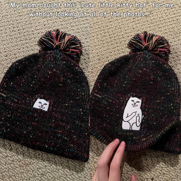 knit cap - My mom bought this cute little kitty hat" for me without looking at all of the photos