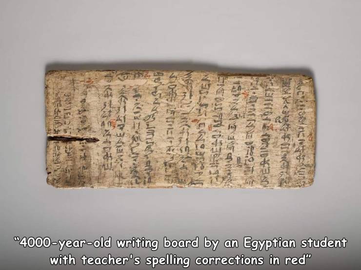 writing board - Pan William Vionen osnogovornih Nissent 7 Mia Ation obecn "4000yearold writing board by an Egyptian student with teacher's spelling corrections in red"