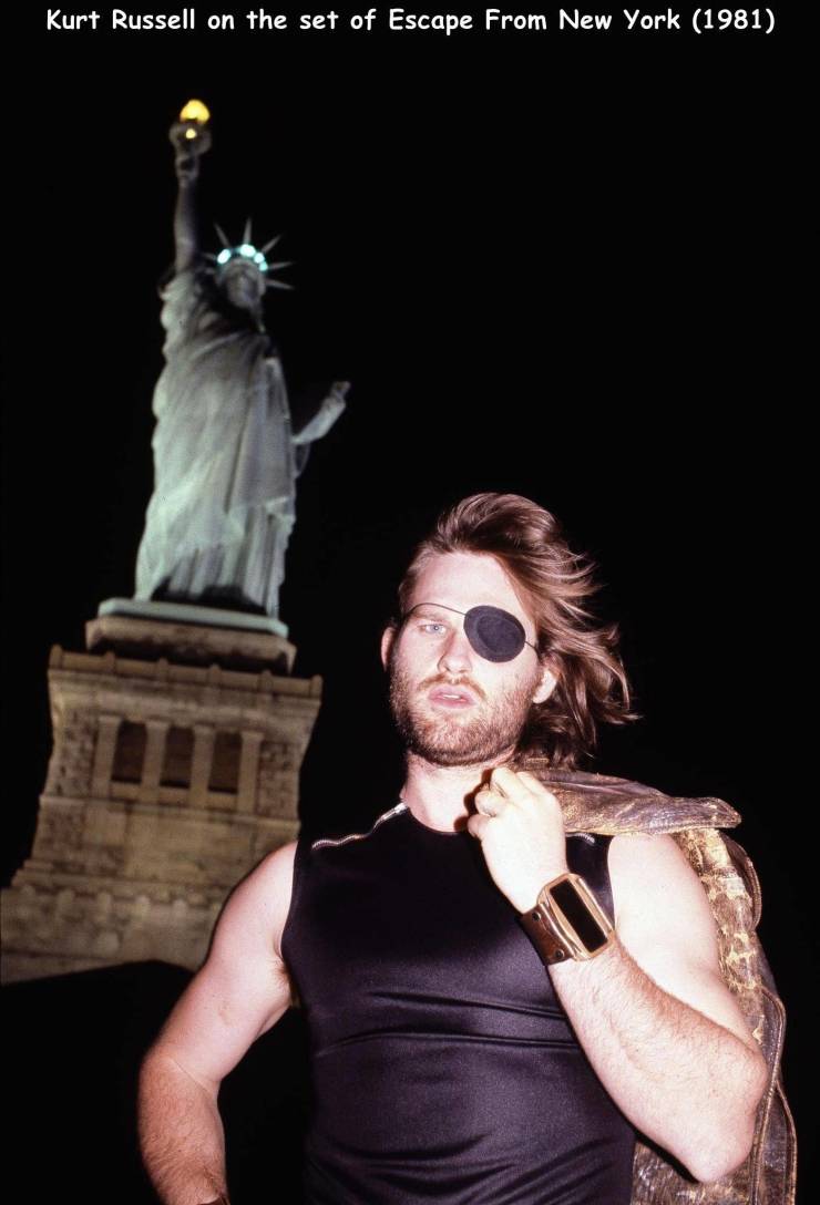 statue of liberty national monument - Kurt Russell on the set of Escape From New York 1981