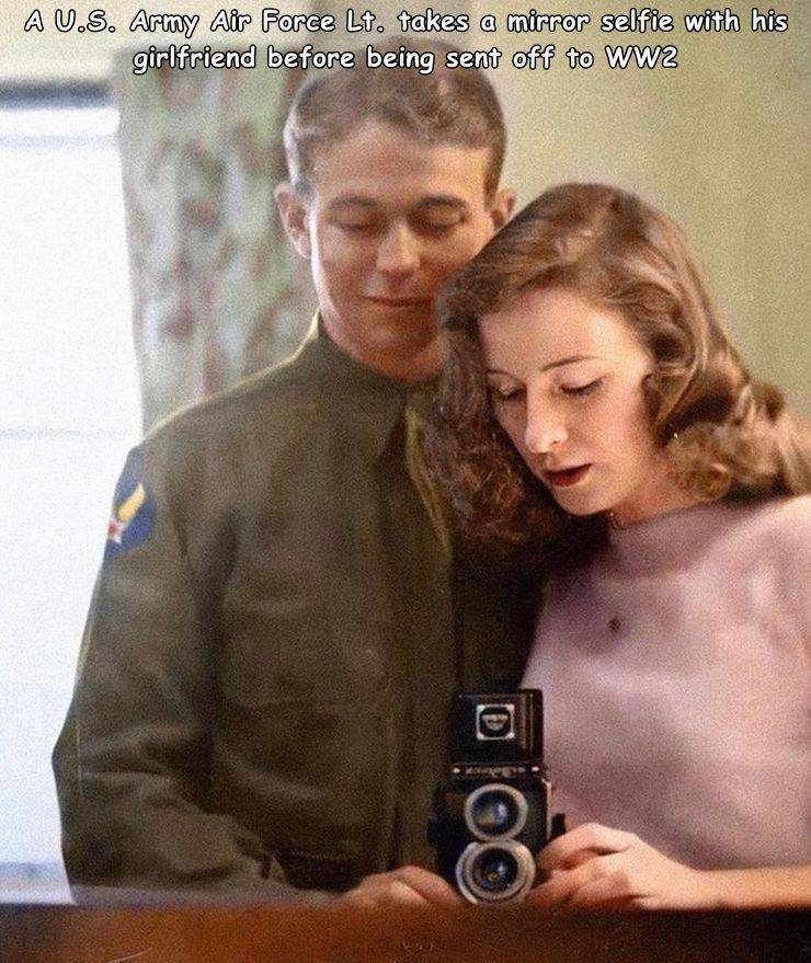 jacqueline greer aanenson - A U.S. Army Air Force Lt. takes a mirror selfie with his girlfriend before being sent off to WW2 8