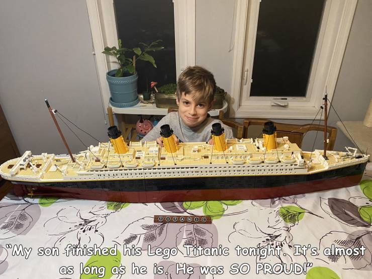 torte - 66 Tie O O O My son fihished his Lego Titanic tonight "It's, almost as long as he is. He was So Proud!'
