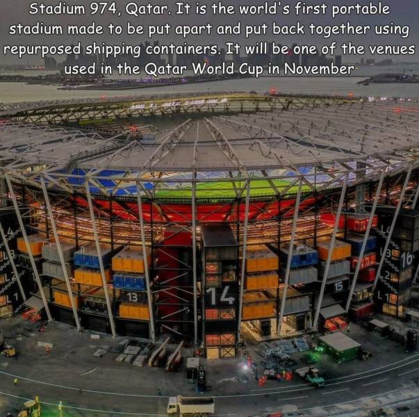974 stadium qatar - Stadium 974, Qatar. It is the world's first portable stadium made to be put apart and put back together using repurposed shipping containers. It will be one of the venues used in the Qatar World Cup in November Lb 30 10 2 al 15 13 14