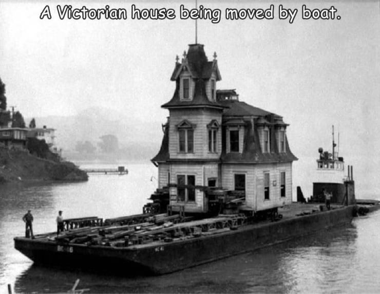 lyford house tiburon ca - A Victorian house being moved by boat.