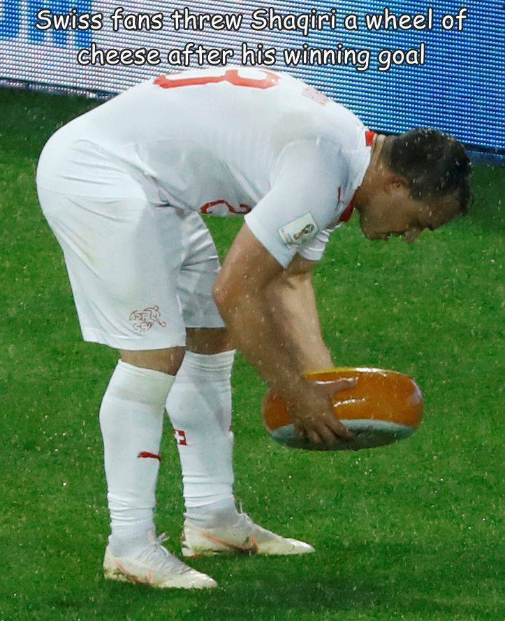 shaqiri cheese - Swiss fans threw Shaqirea wheel of cheese after his winning goal