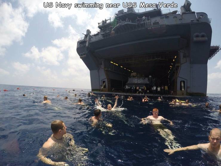 funny photos - us navy - Us Navy swimming near Uss Mesa Verde 166