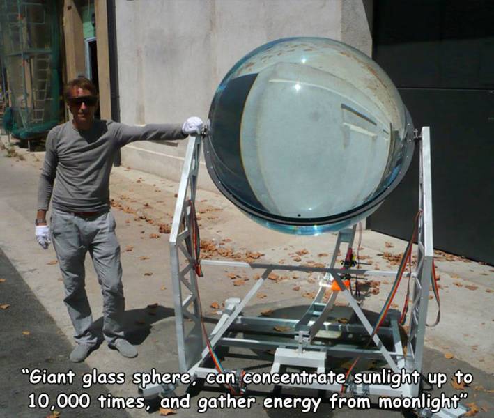 sphere solar panel - "Giant glass sphere, can concentrate sunlight up to 10,000 times, and gather energy from moonlight"
