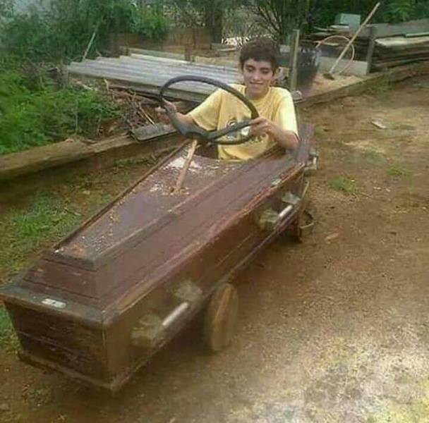 fun randoms - guy driving a coffin