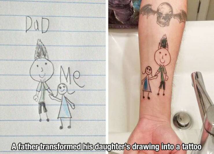 cool random pics - DaD Me A A father transformed his daughter's drawing into a tattoo
