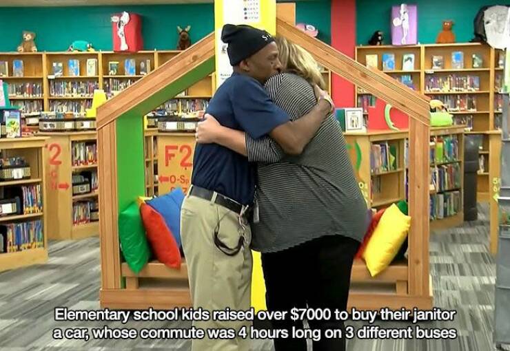 fun randoms - bookselling - 12 F2 Os Elementary school kids raised over $7000 to buy their janitor acar, whose commute was 4 hours long on 3 different buses