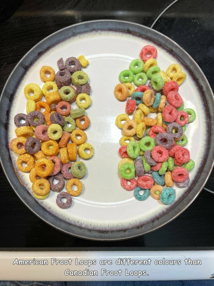 fun randoms - funny photos - vegetarian food - American Froot Loops are different colours than Canadian Froot Loops.
