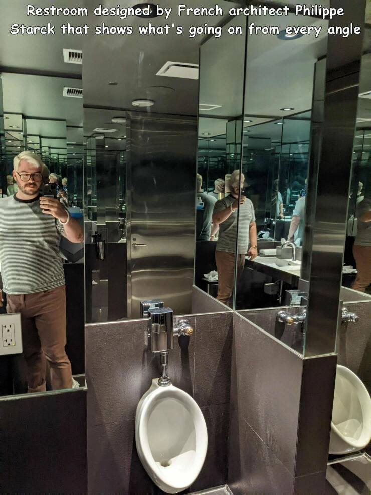 fun randoms - funny photos - glass - Restroom designed by French architect Philippe Starck that shows what's going on from every angle wwww