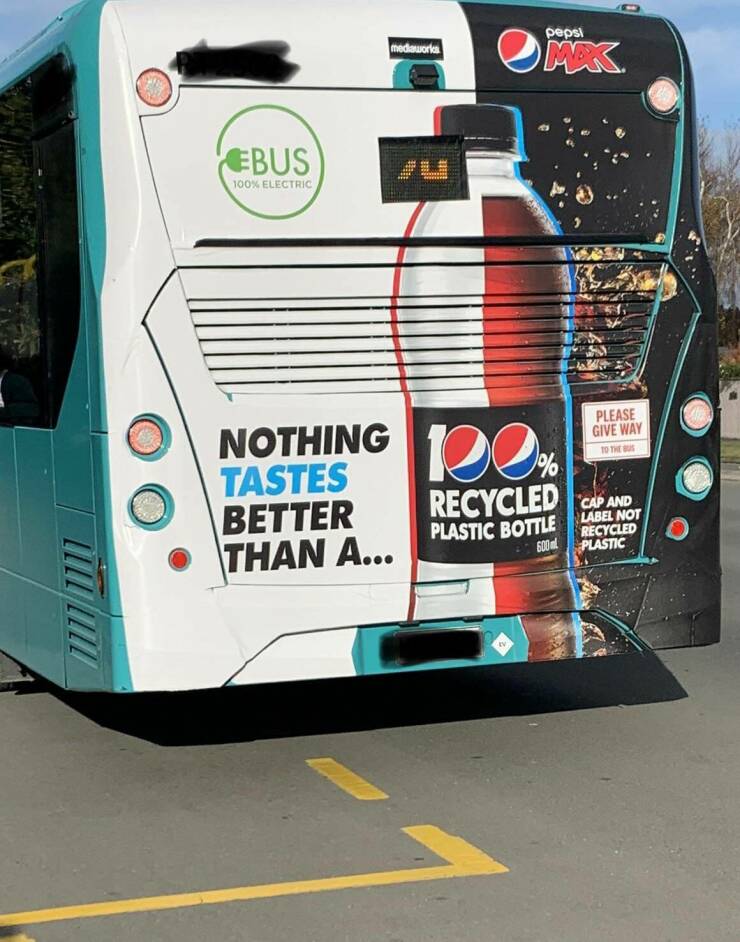 cool random pics - compact car - mediaworks Ebus 100% Electric Nothing Tastes Better Than A... pepsi Mak % Please Give Way To The Bus Recycled Cap And Label Not Plastic Bottle Recycled 600 Plastic Iv