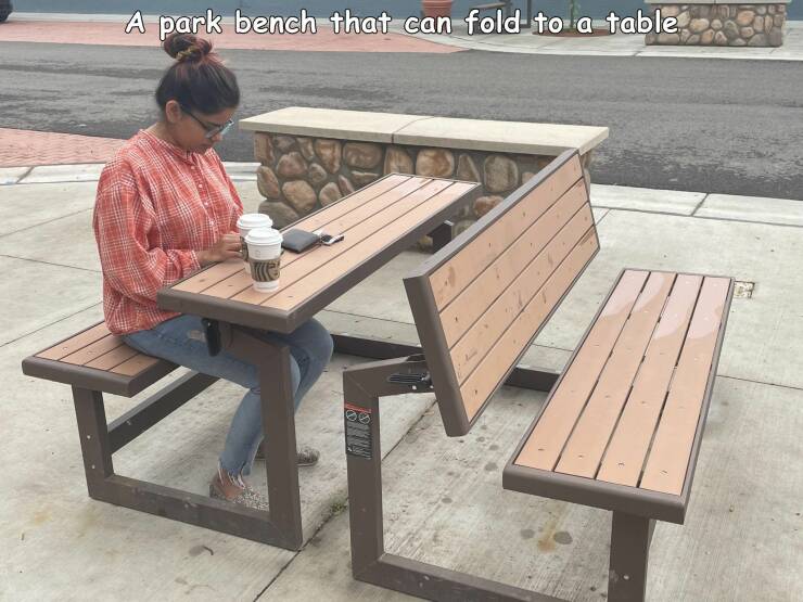 random pics - bench - A park bench that can fold to a table 100