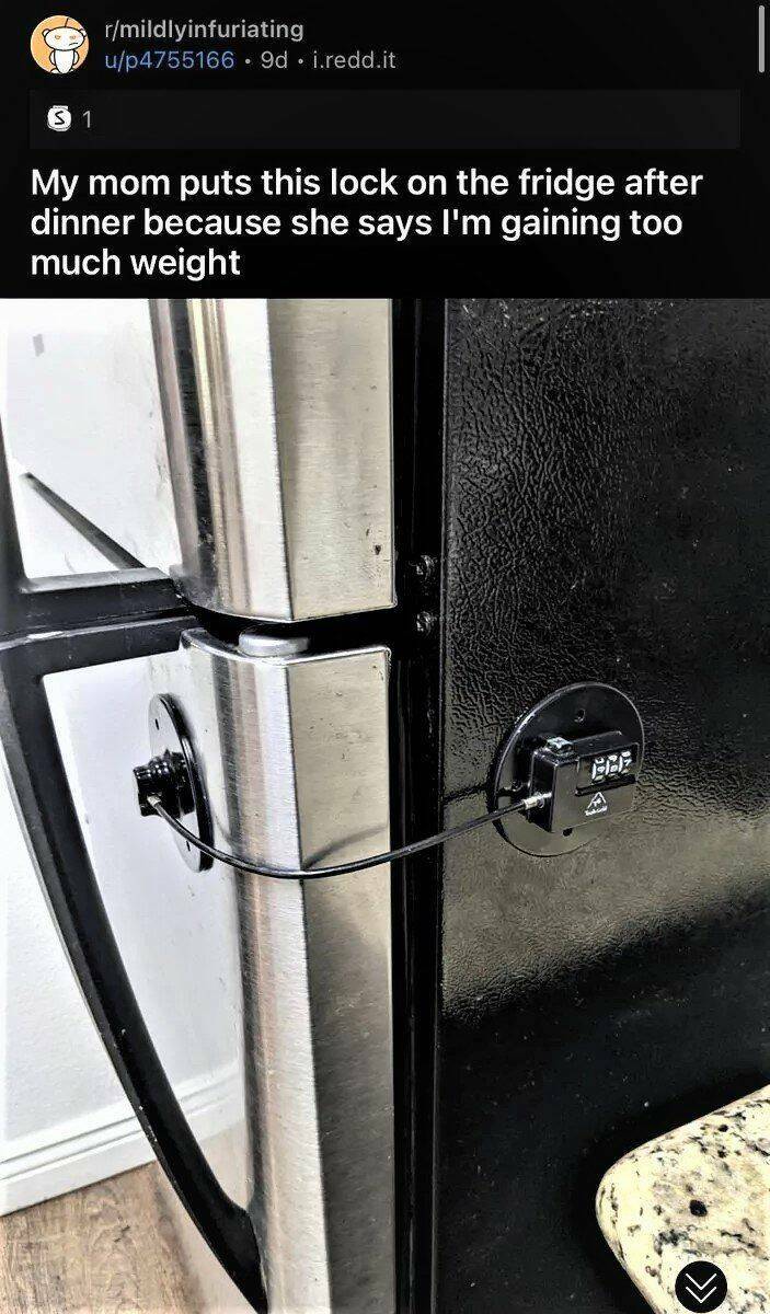 fun randoms - funny photos - install - rmildlyinfuriating up47551669d i.redd.it S 1 My mom puts this lock on the fridge after dinner because she says I'm gaining too much weight