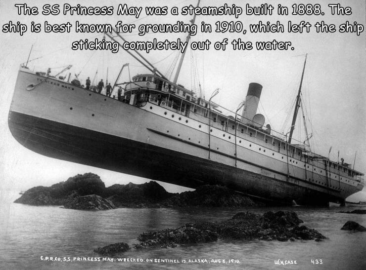 Images, Pictures, Memes - princess may - The Ss Princess May was a steamship built in 1888. The ship is best known for grounding in 1910, which left the ship sticking completely out of the water. Brunceas Ways C.P.R.Co, S.S. Princess May Wrecked. On Senti