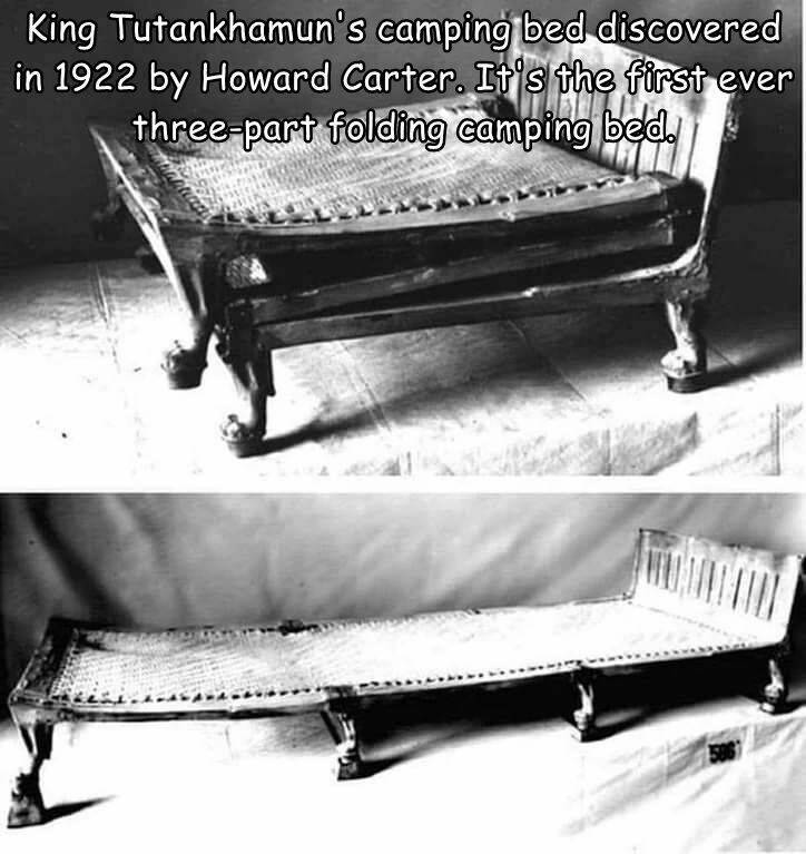 Images, Pictures, Memes - tutankhamun folding bed - King Tutankhamun's camping bed discovered in 1922 by Howard Carter. It's the first ever threepart folding camping bed.