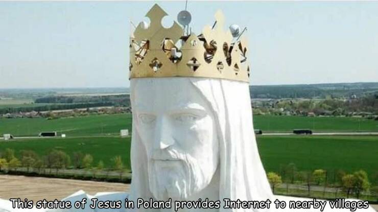 funny and cool pics - place of worship - This statue of Jesus in Poland provides Internet to nearby villages